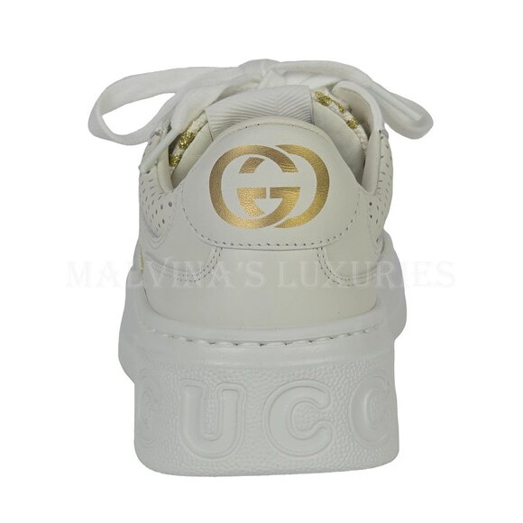 GUCCI SNEAKERS CHUNKY WHITE LEATHER GG LOGO GOLD LAME SHOES sz 36 6 - Picture 8 of 15